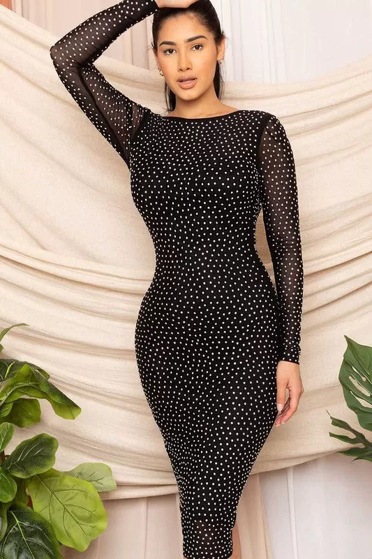 RANSLUCENT RHINESTONE MIDI DRESS