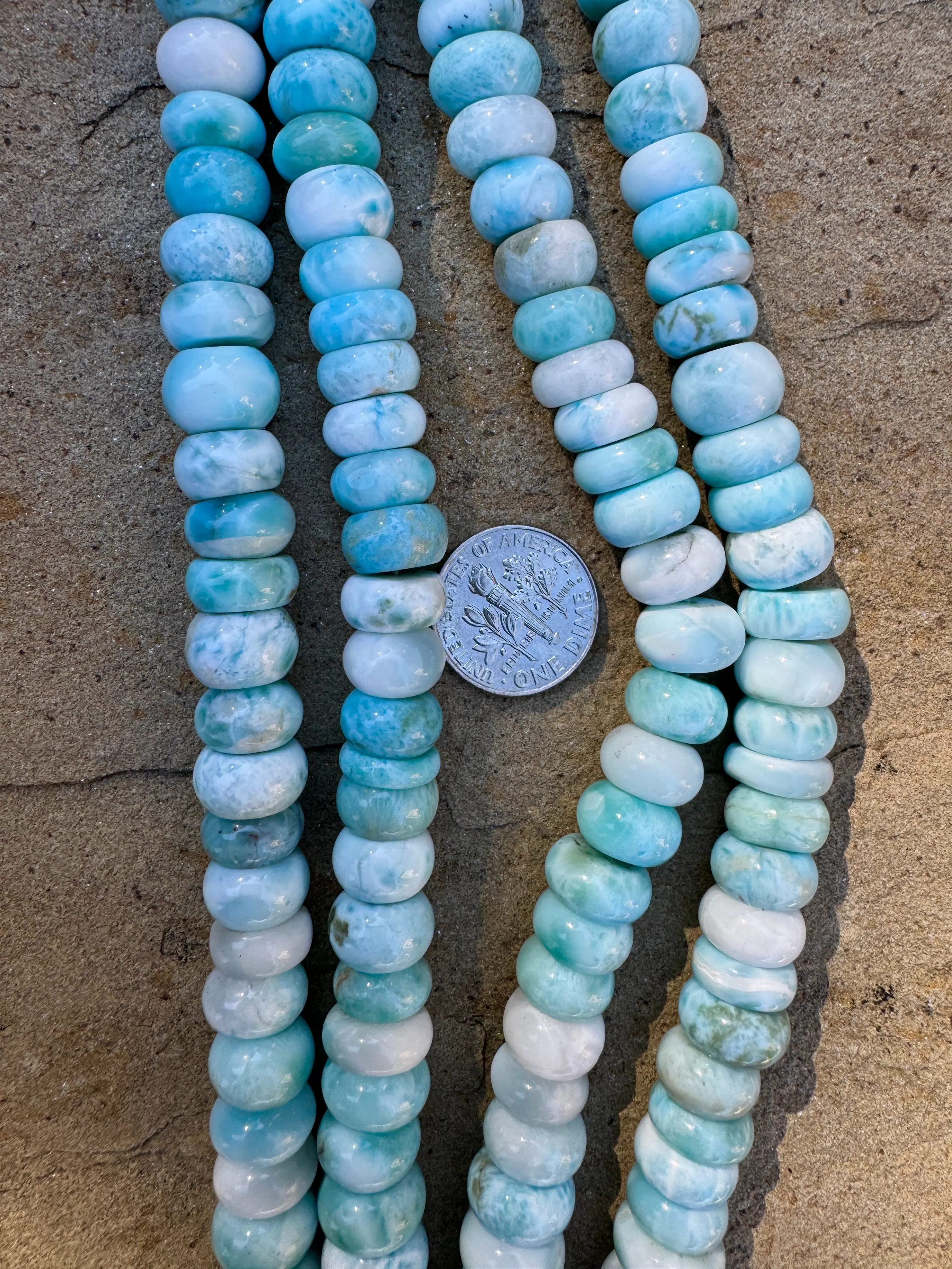 RARE Larimar BIG 10mm Rondelle Beads, 8 inch Strand