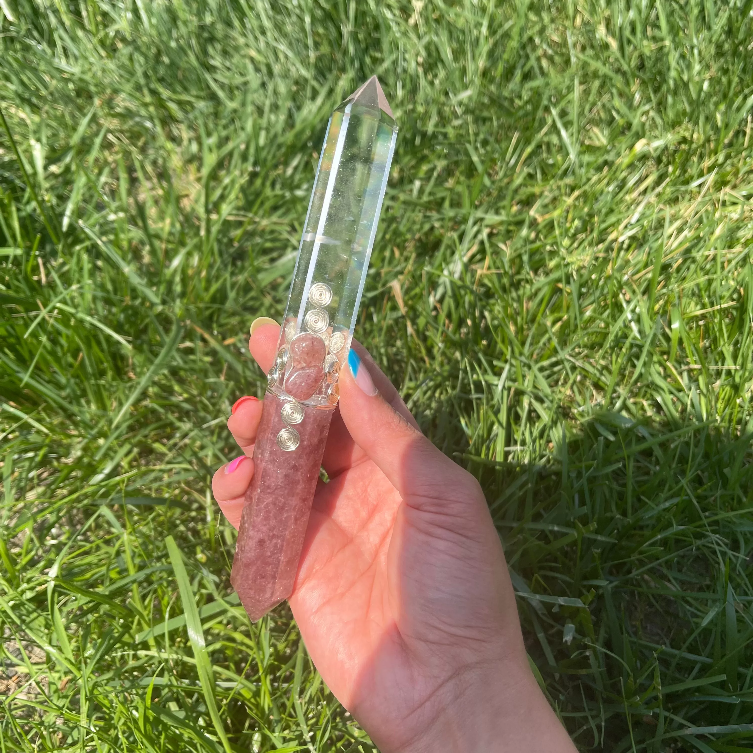 Red Aventurine & Clear Quartz Crystal Wand