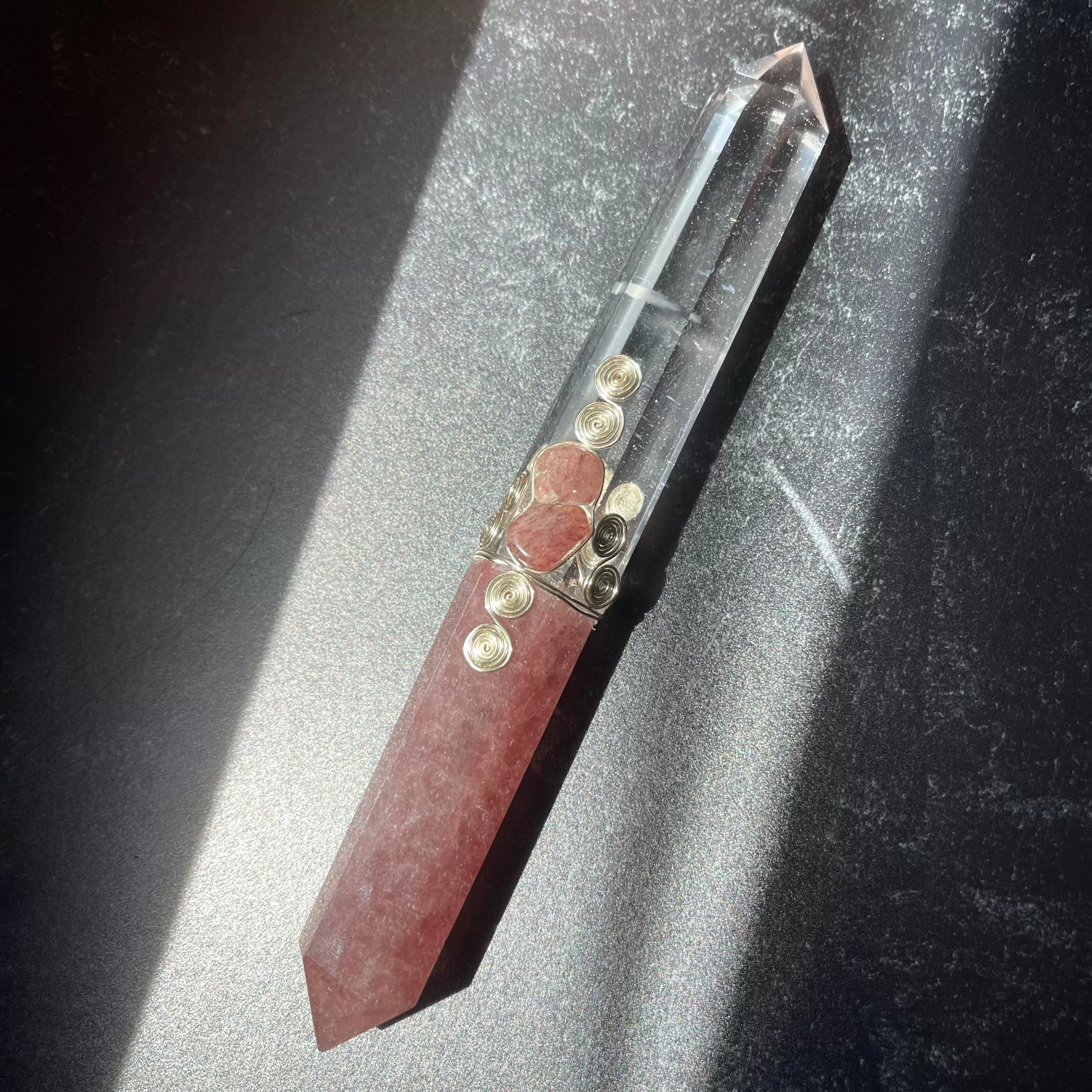 Red Aventurine & Clear Quartz Crystal Wand