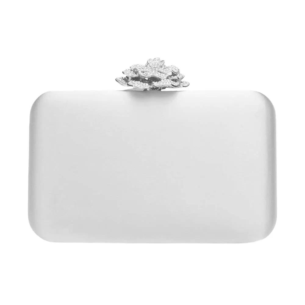 Rhinestone Pave Rose Clasp Evening Clutch Bag