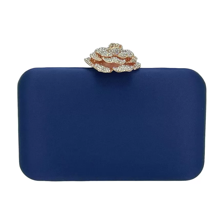 Rhinestone Pave Rose Clasp Evening Clutch Bag