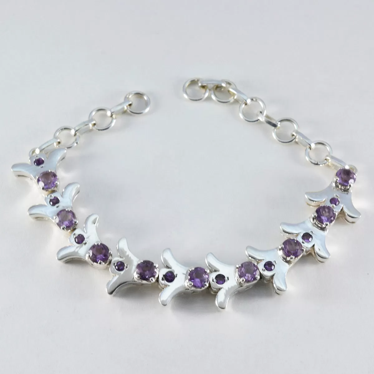 Riyo Gemstone 925 Sterling Silver Bracelet For Girls Amethyst Bracelet Prong Setting Bracelet with Fish Hook Link Bracelet L Size 6-8.5 Inch.