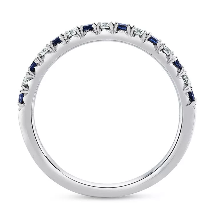 Sapphire & Diamond Prong Set French Cut White Gold Wedding Band Ring 14K