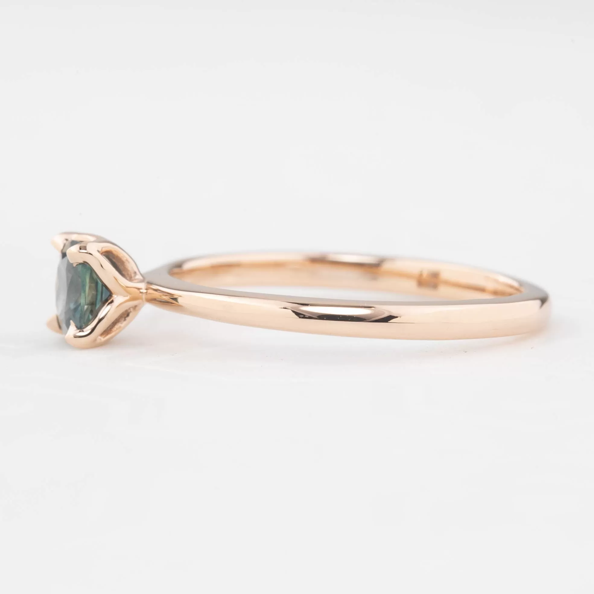 Sara Ring 5mm 0.60ct Teal Blue Montana Sapphire, 14k rose gold