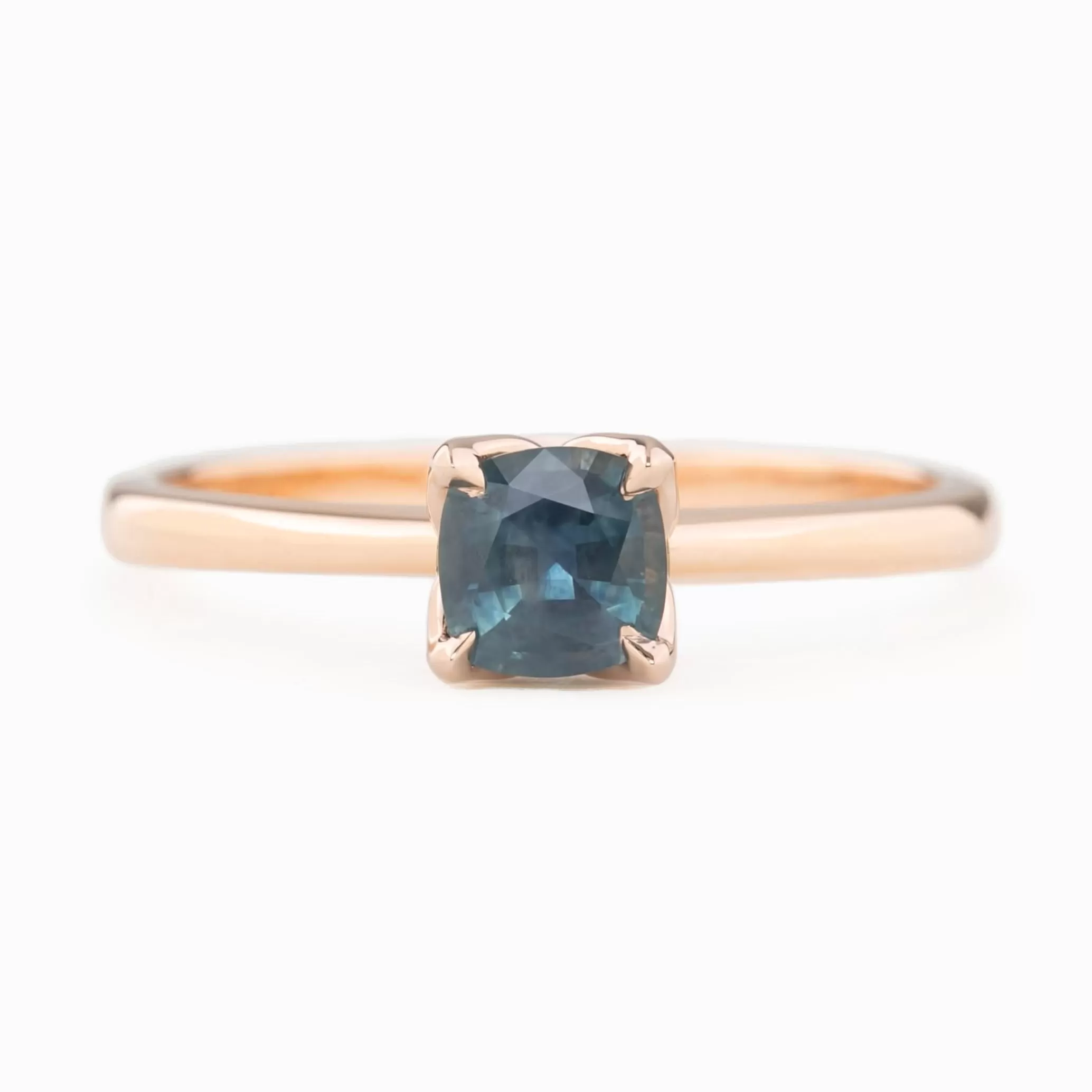 Sara Ring 5mm 0.60ct Teal Blue Montana Sapphire, 14k rose gold