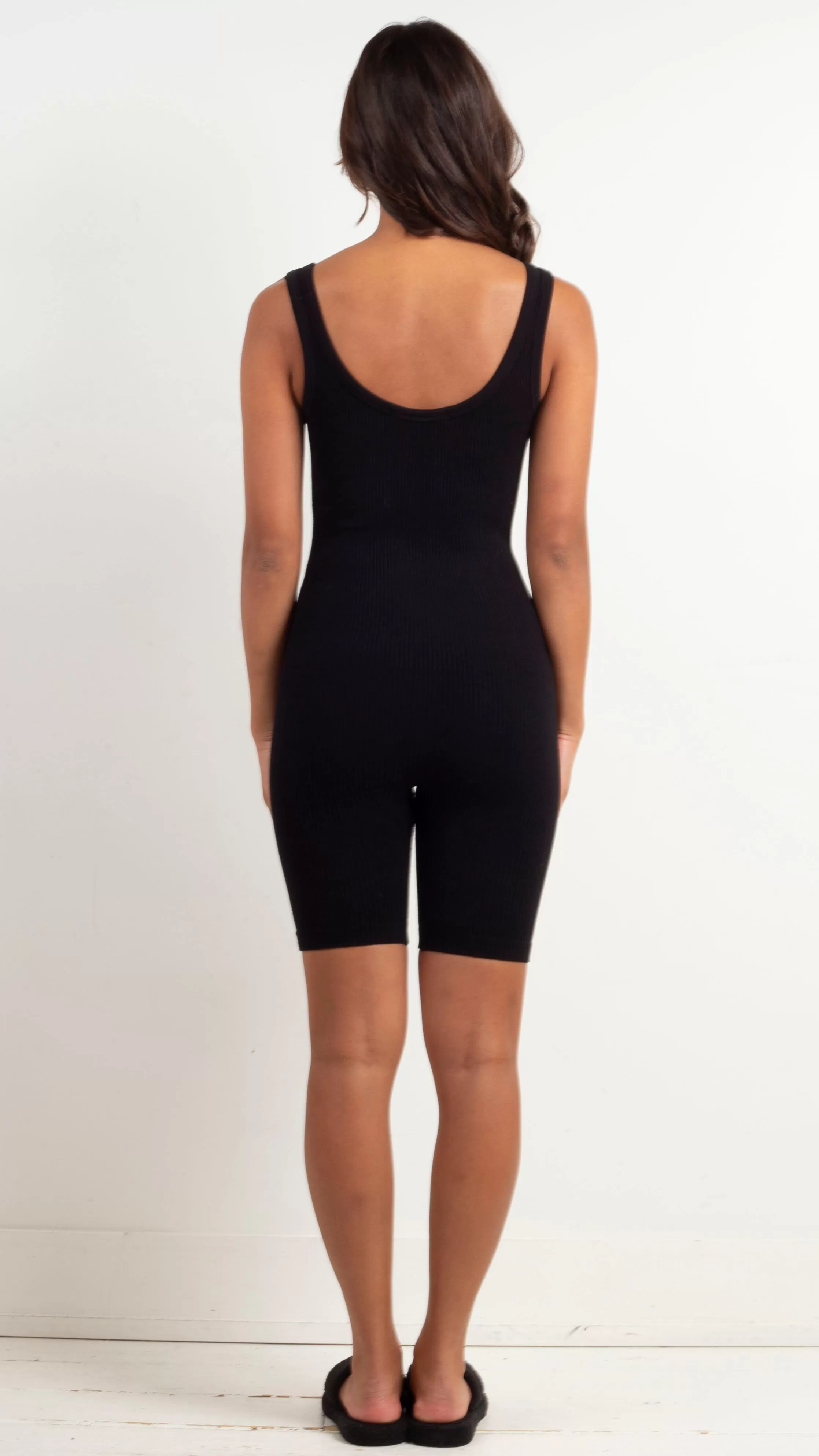 Seamless Ribbed Romper - Black