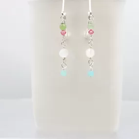 SILVER Peridot Swarovski crystal Moonstone  Amazonite Cascade Earrings