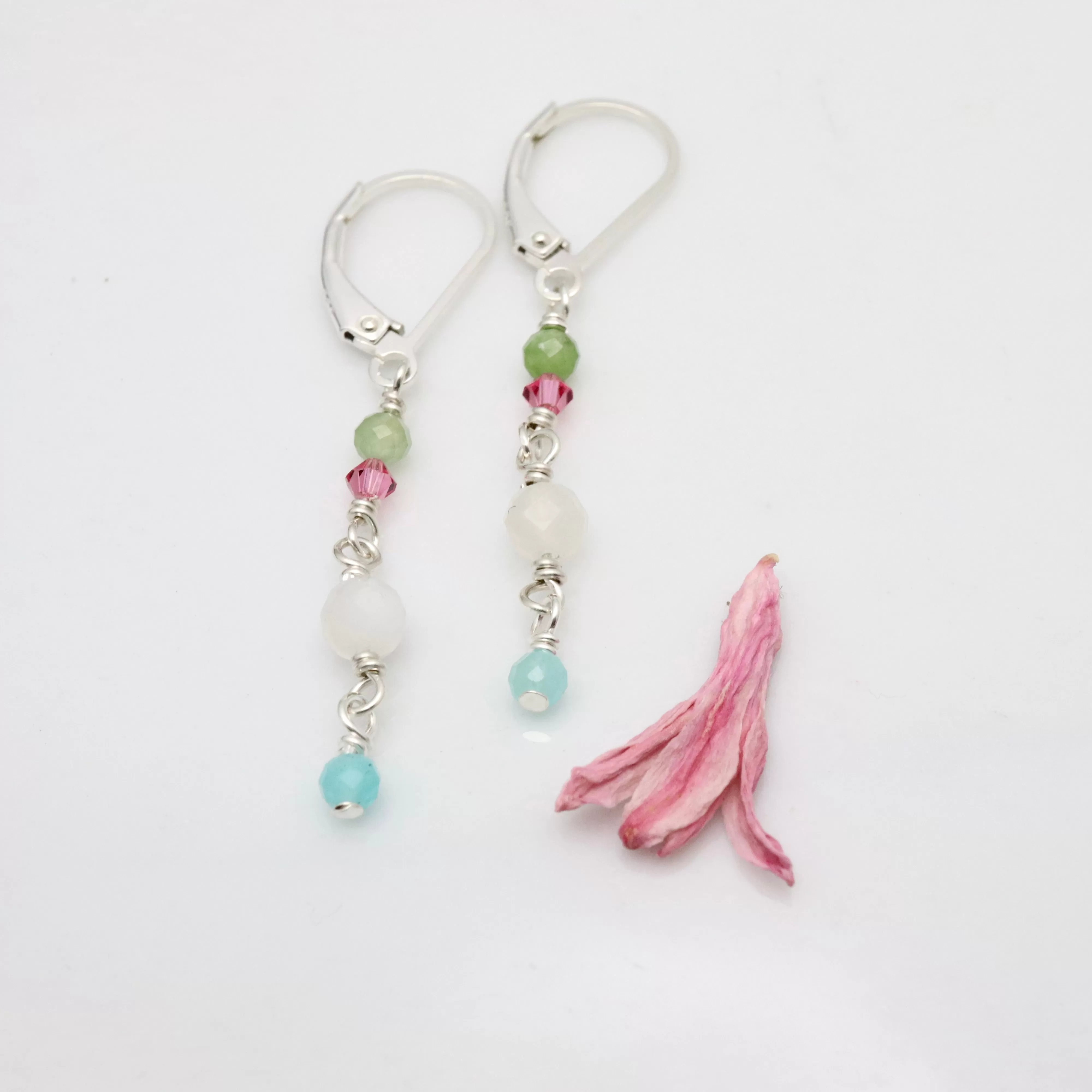 SILVER Peridot Swarovski crystal Moonstone  Amazonite Cascade Earrings