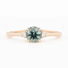 Sofia Ring 0.75ct Light Blue Green Round Montana Sapphire, 14k Rose Gold (One of a kind)