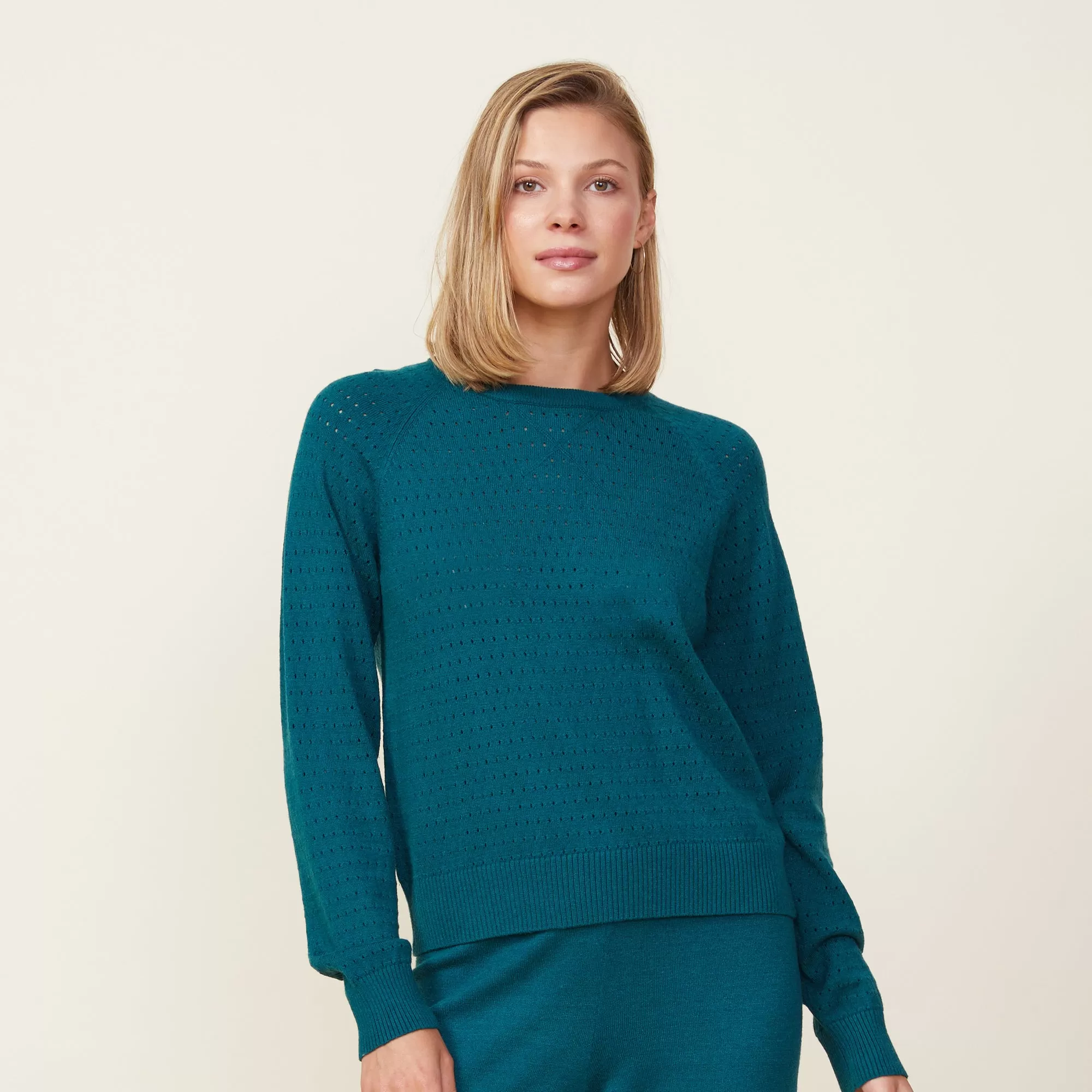 Soft Knit Pointelle Raglan Sweater