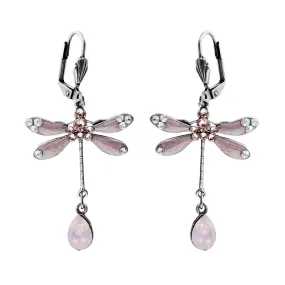 Soft Pink Crystal Dragonfly Drop Earrings