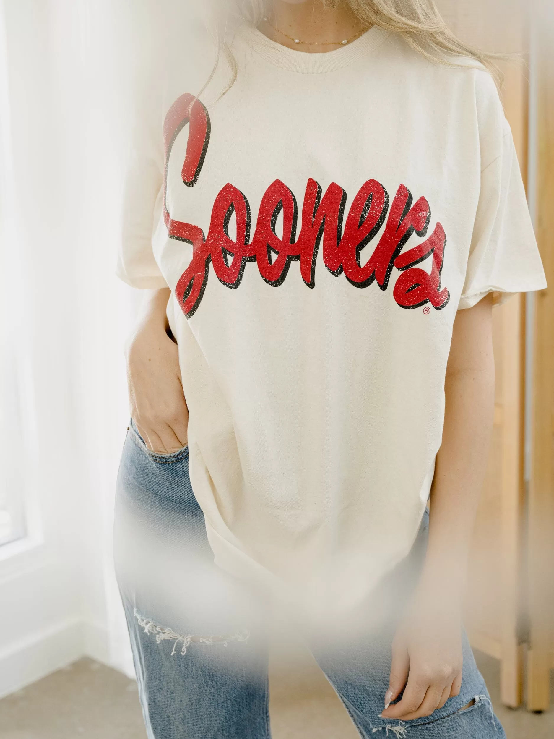 Sooners Barbie Off White Thrifted Tee