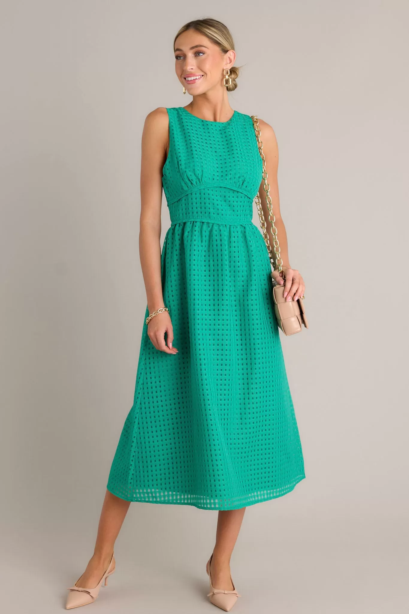 Sophisticated Style Green Sleeveless Midi Dress