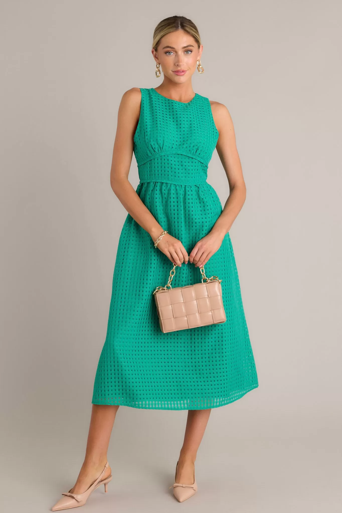 Sophisticated Style Green Sleeveless Midi Dress