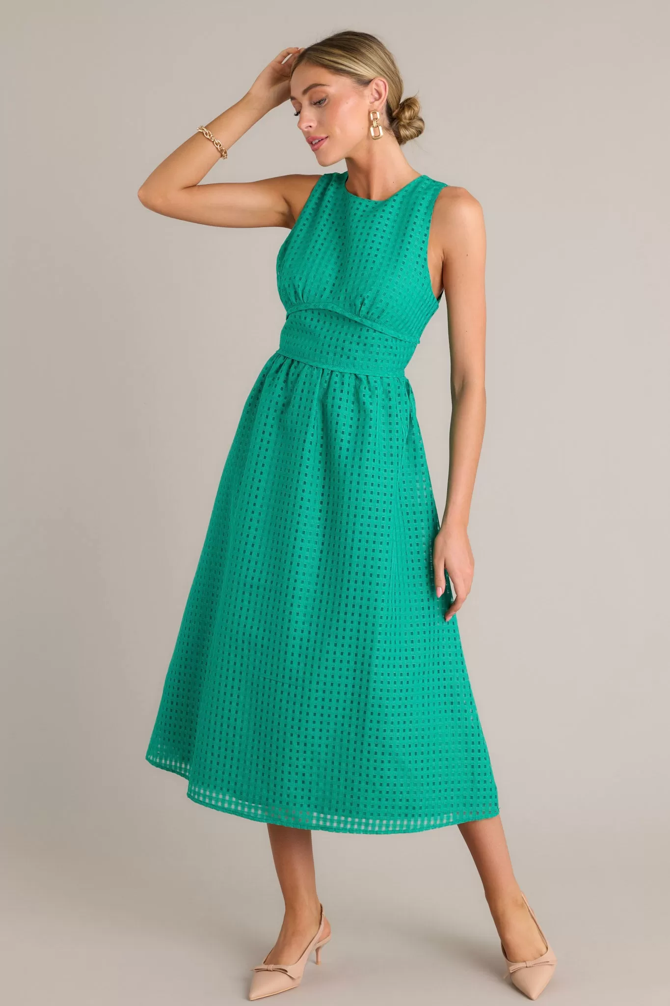 Sophisticated Style Green Sleeveless Midi Dress