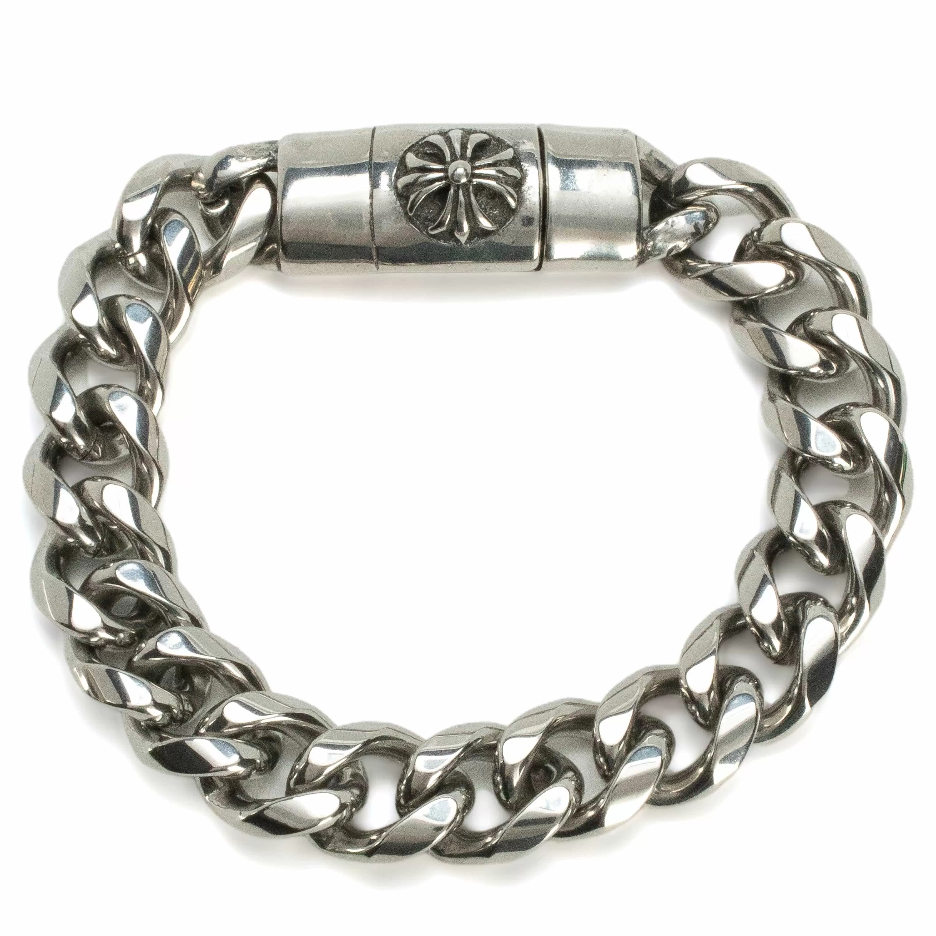 Stainless Steel Link Bracelet with Cross