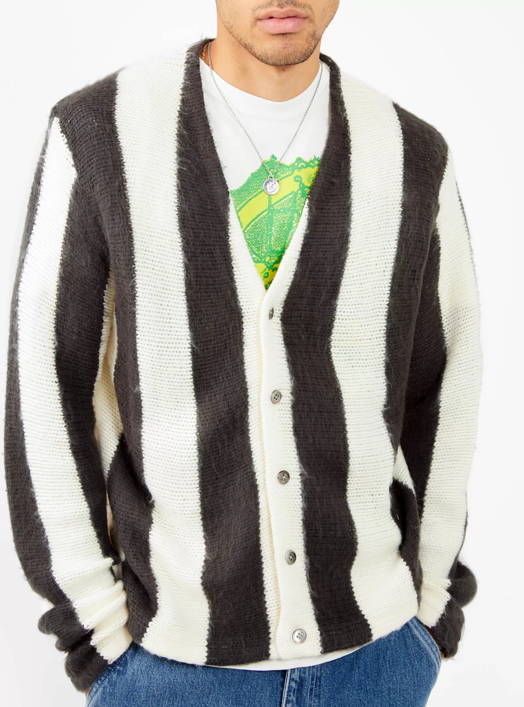 Stripe Brushed Cardigan  Natural