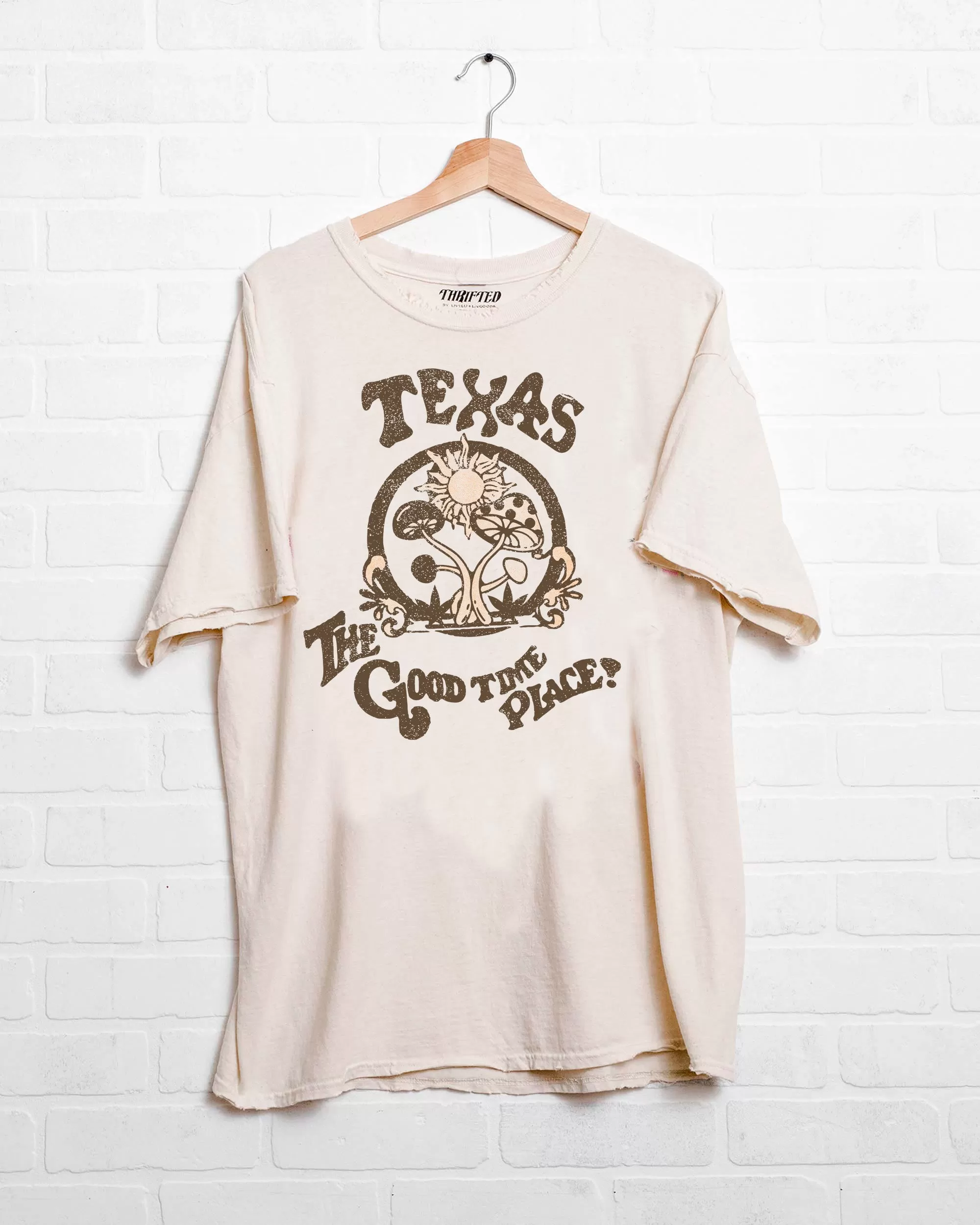 Texas The Good Time Place Off White Thrifted Tee