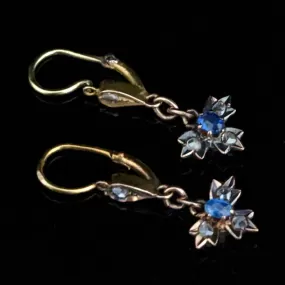 The Ithaca - Antique Sapphire Diamond 18k Gold Silvertop Earrings