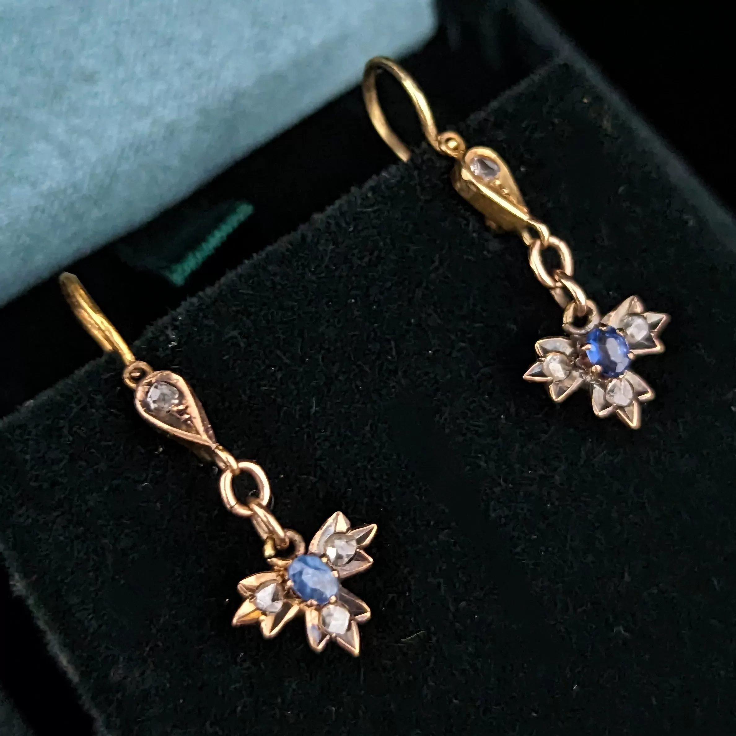 The Ithaca - Antique Sapphire Diamond 18k Gold Silvertop Earrings