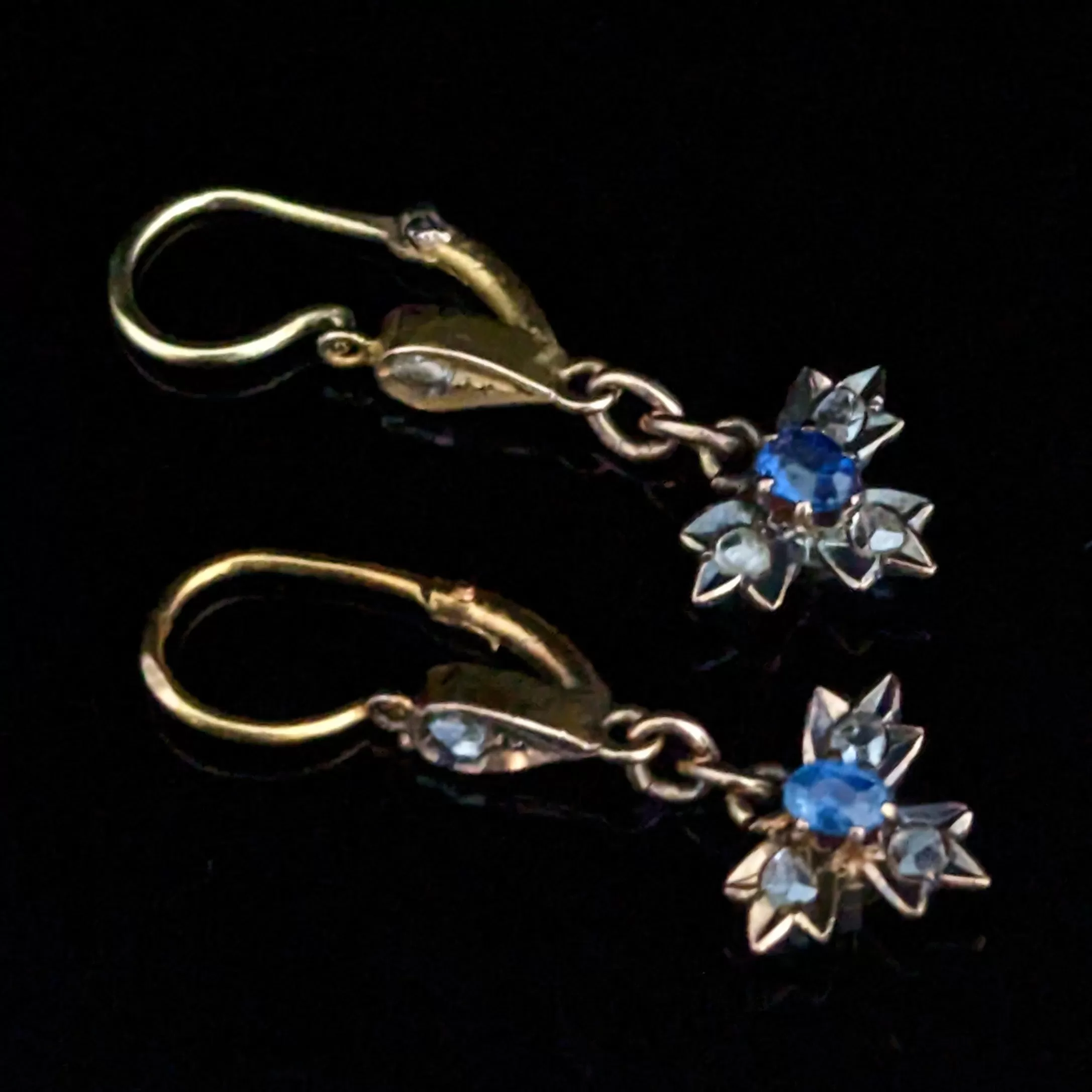 The Ithaca - Antique Sapphire Diamond 18k Gold Silvertop Earrings