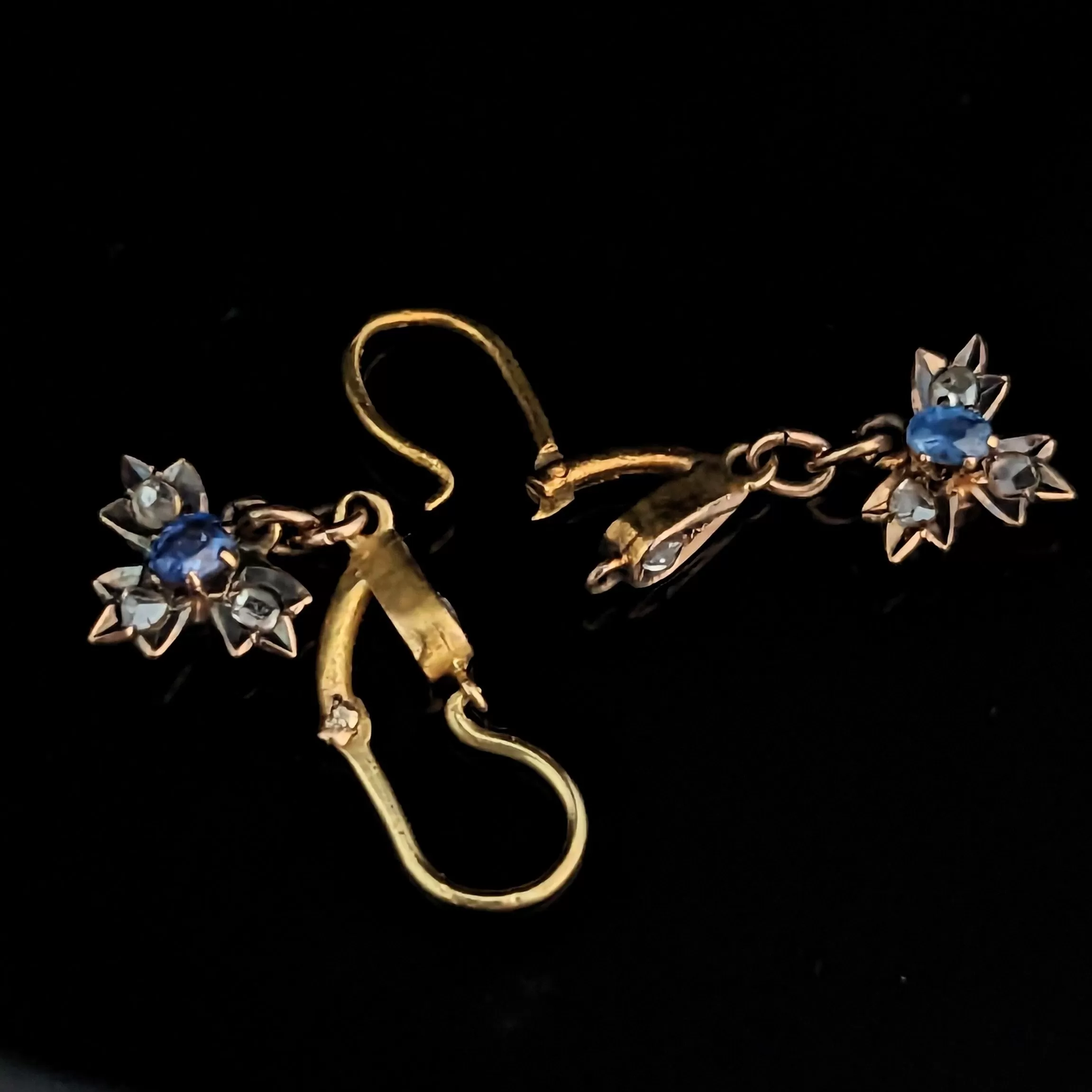 The Ithaca - Antique Sapphire Diamond 18k Gold Silvertop Earrings