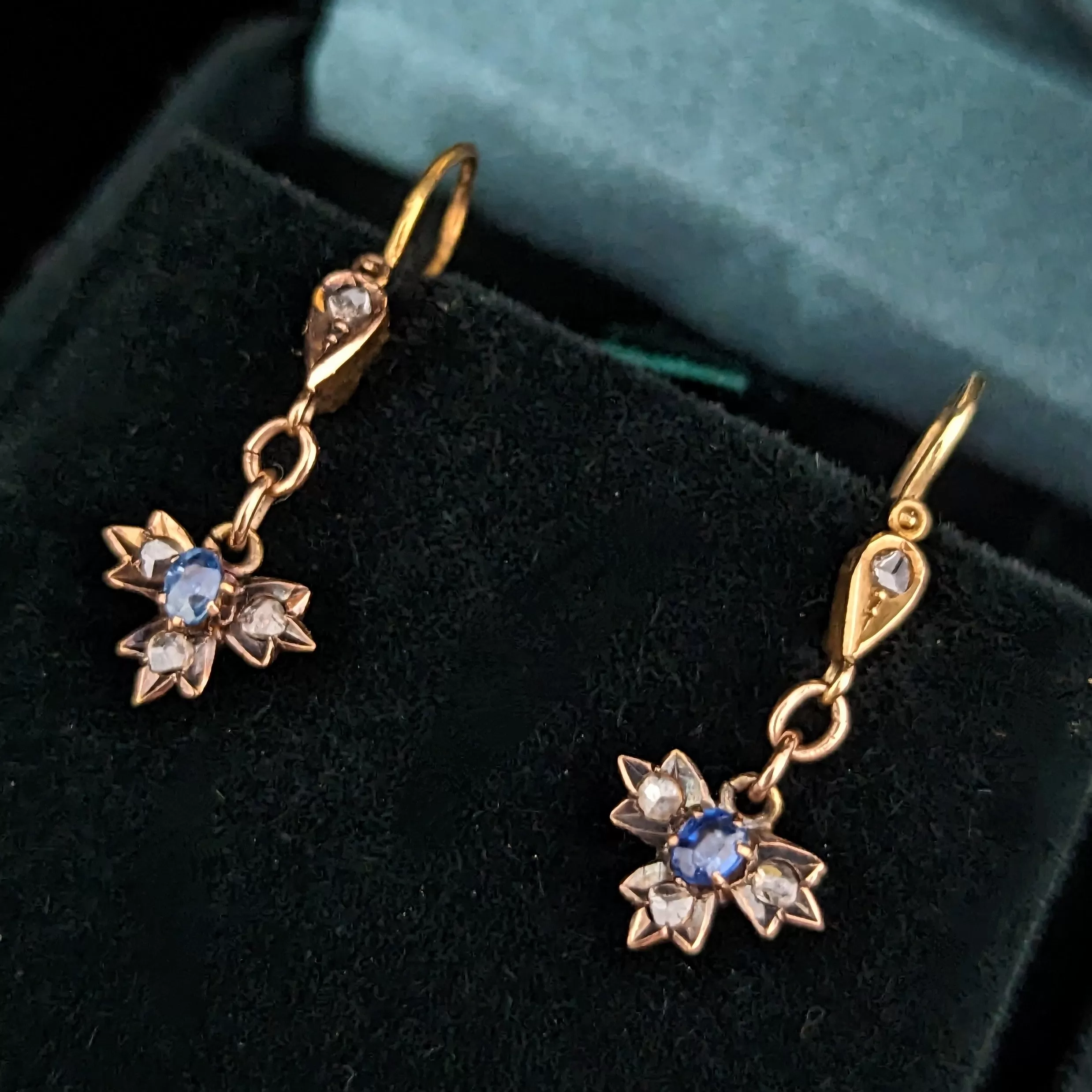 The Ithaca - Antique Sapphire Diamond 18k Gold Silvertop Earrings