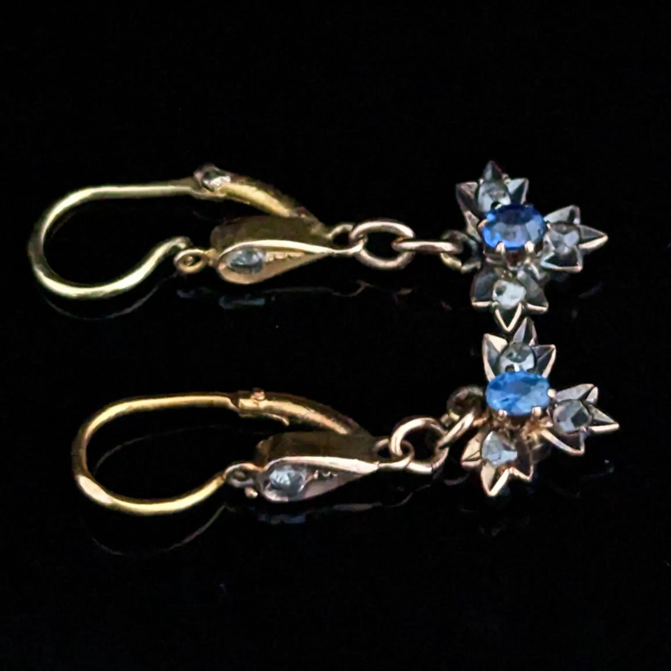 The Ithaca - Antique Sapphire Diamond 18k Gold Silvertop Earrings