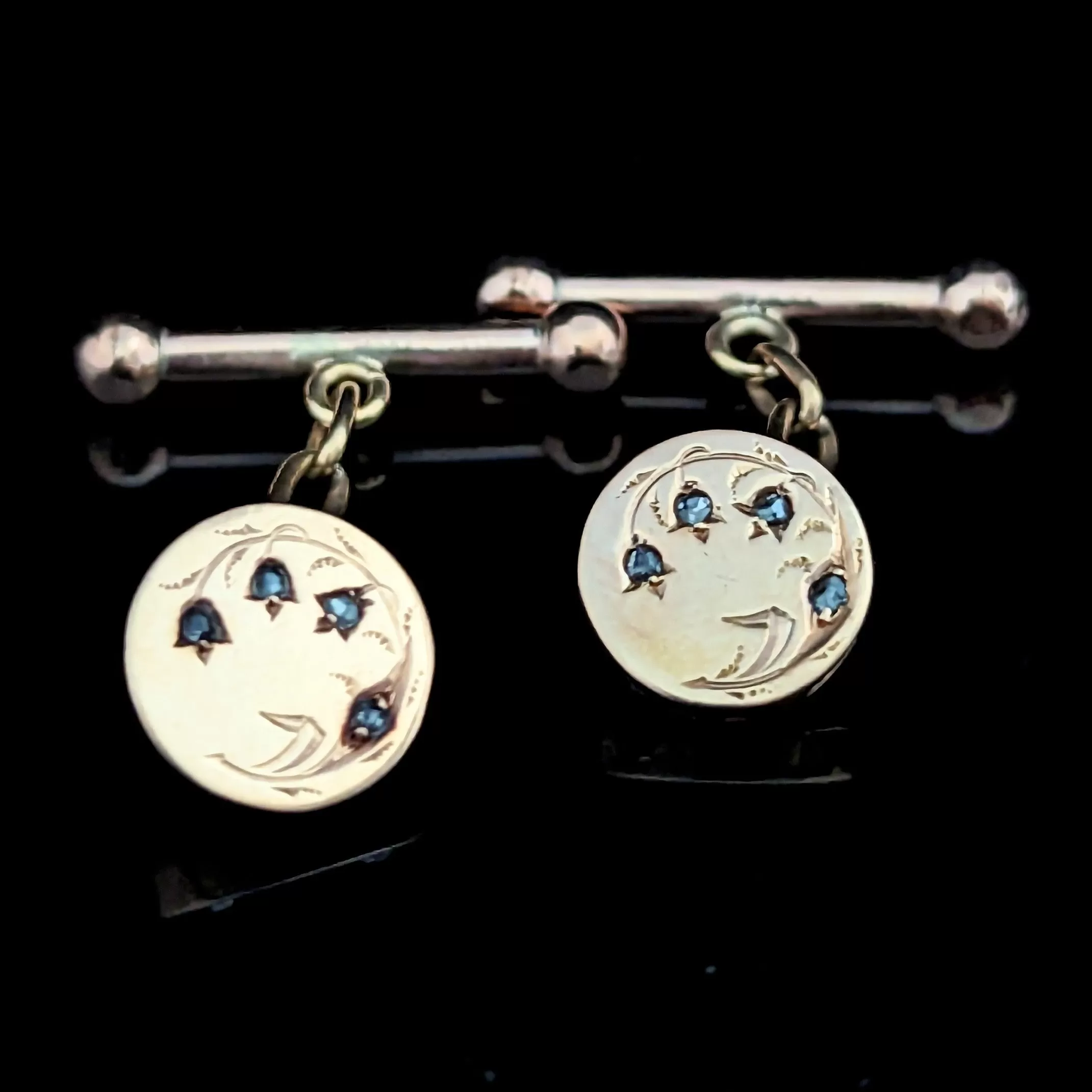 The Paducah - Antique Diamond 10k Gold Cufflinks with Snowdrops