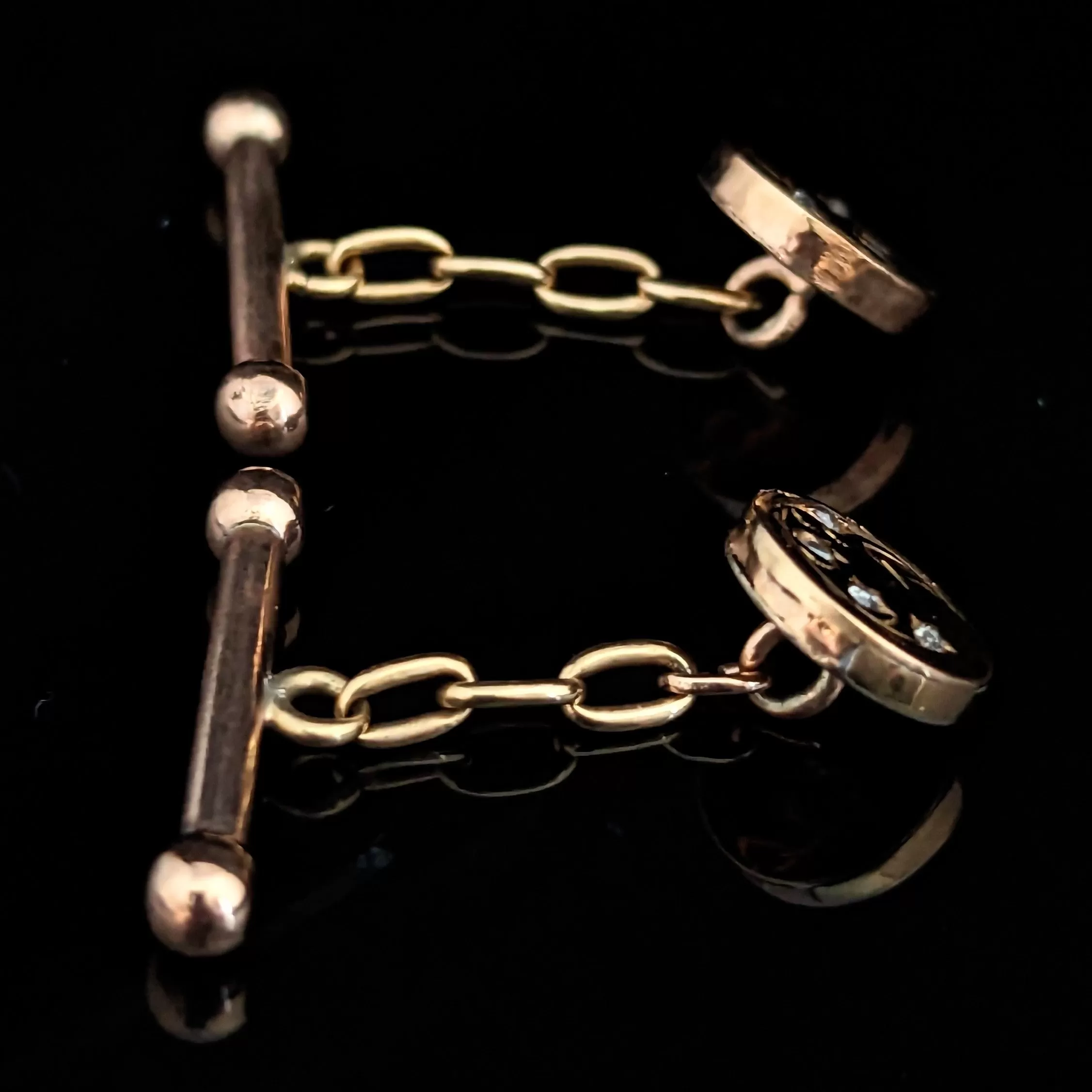 The Paducah - Antique Diamond 10k Gold Cufflinks with Snowdrops