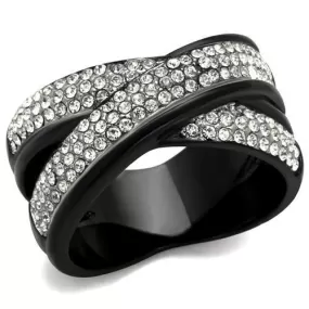 TK2278 Two-Tone IP Black (Ion Plating) Stainless Steel Ring with Top Grade Crystal in Clear