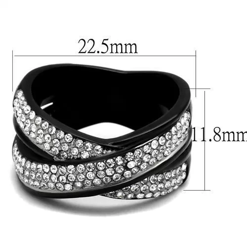 TK2278 Two-Tone IP Black (Ion Plating) Stainless Steel Ring with Top Grade Crystal in Clear