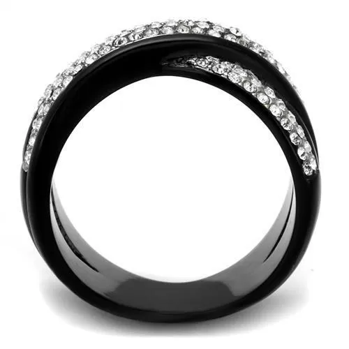 TK2278 Two-Tone IP Black (Ion Plating) Stainless Steel Ring with Top Grade Crystal in Clear