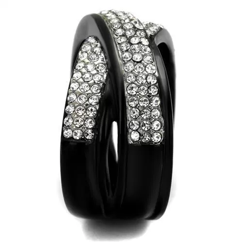 TK2278 Two-Tone IP Black (Ion Plating) Stainless Steel Ring with Top Grade Crystal in Clear