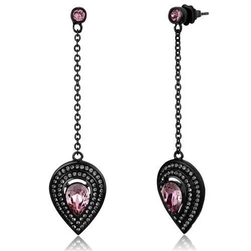 TK2380 IP Black(Ion Plating) Stainless Steel Earrings with Top Grade Crystal in Light Rose