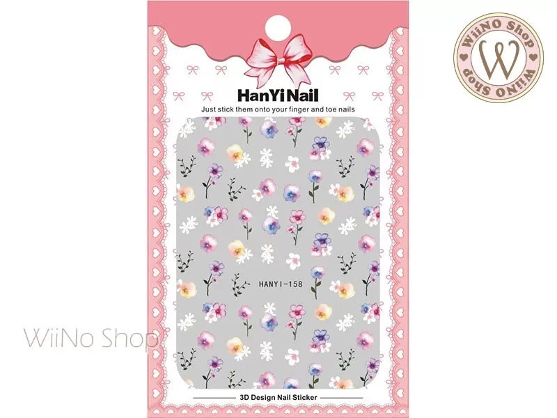 Watercolor Pansy Flower Adhesive Nail Art Sticker - 1 pc (HY-158)