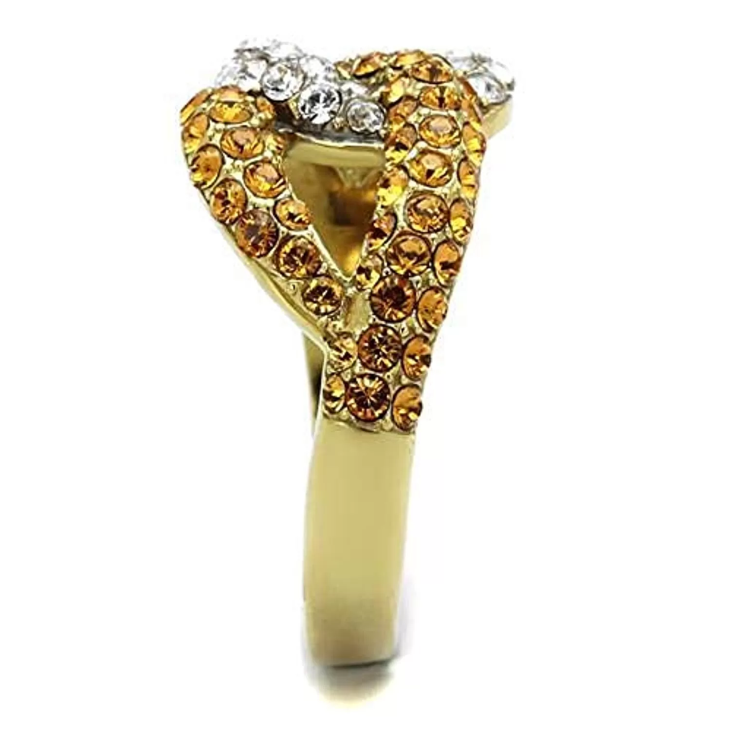 WildKlass Stainless Steel Ring Two-Tone IP Gold Women Top Grade Crystal Topaz