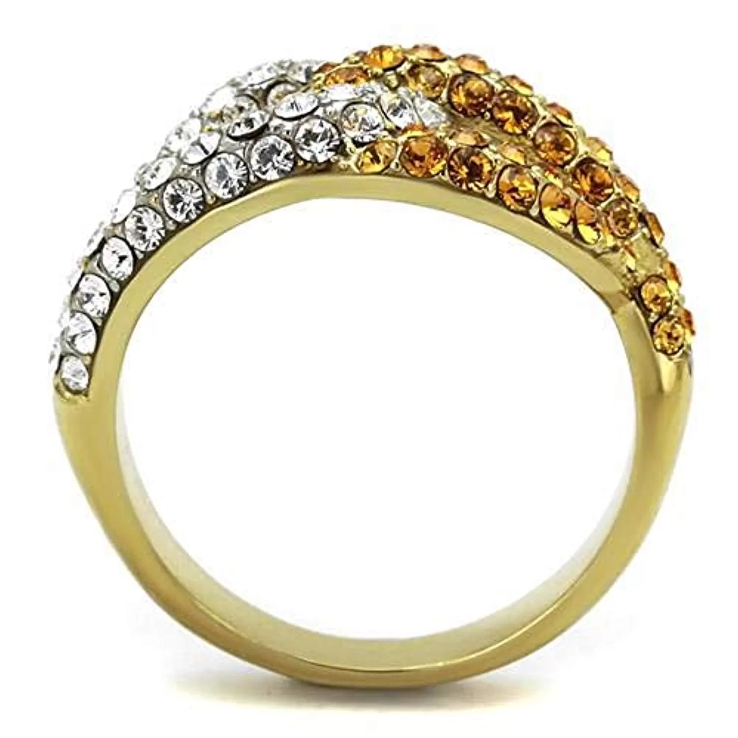 WildKlass Stainless Steel Ring Two-Tone IP Gold Women Top Grade Crystal Topaz