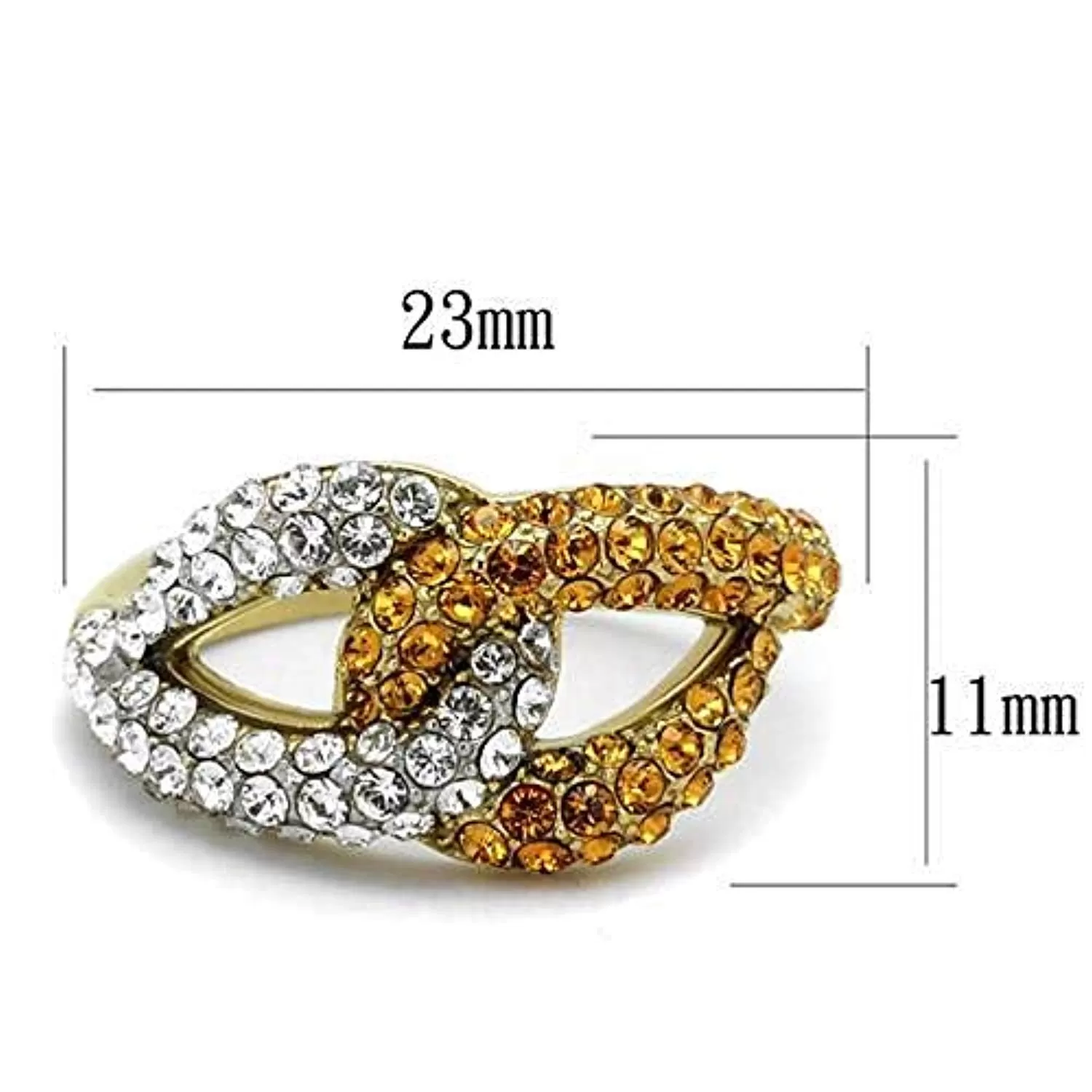 WildKlass Stainless Steel Ring Two-Tone IP Gold Women Top Grade Crystal Topaz