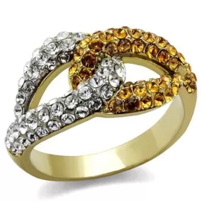 WildKlass Stainless Steel Ring Two-Tone IP Gold Women Top Grade Crystal Topaz