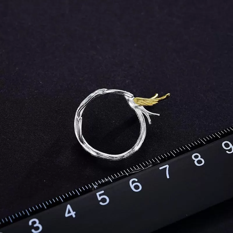 Willow Bird Charm Finger Ring LFJD0159: 925 Sterling Silver Jewelry