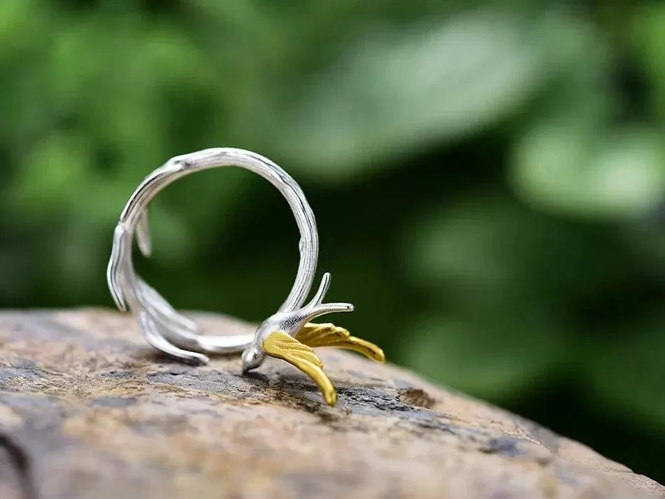 Willow Bird Charm Finger Ring LFJD0159: 925 Sterling Silver Jewelry