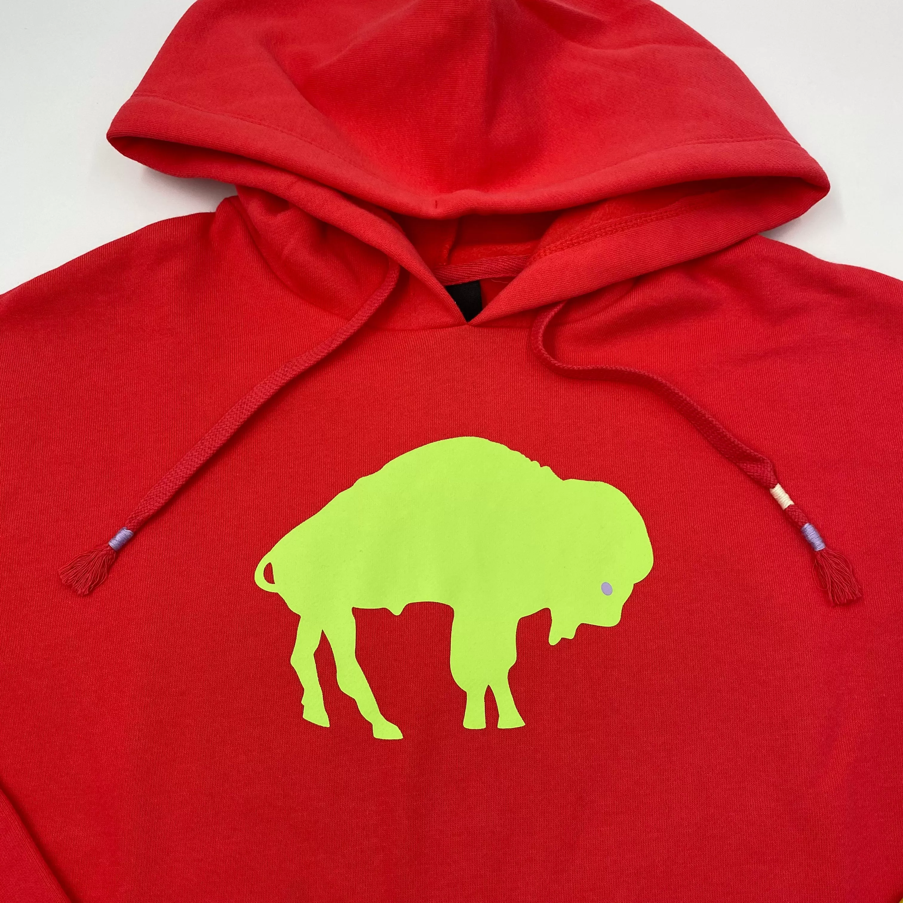 Women's New Era Buffalo Bills Red and Lime Retro Cropped Hoodie