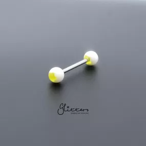 Yellow Flower Acrylic Ball with Surgical Steel Tongue Bar